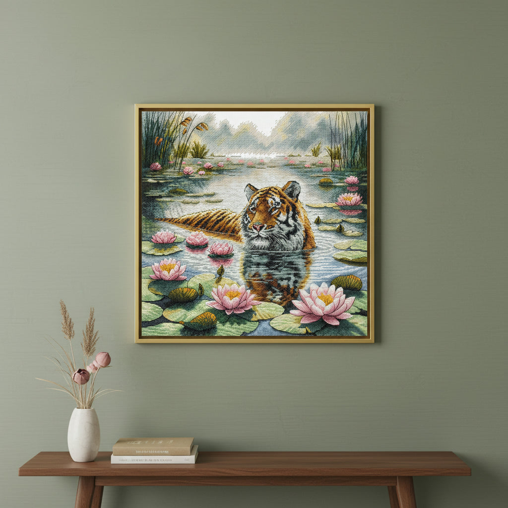 Tiger Among Water Lilies - Cross Stitch Kit AVA P121