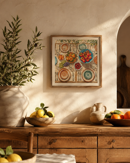 Mediterranean Table Cross Stitch Kit – Advanced Aerial Still Life | AVA Stitch