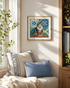 Cat in the Yard Cross Stitch Kit – Tabby Cat & Mediterranean Tiles | AVA Stitch