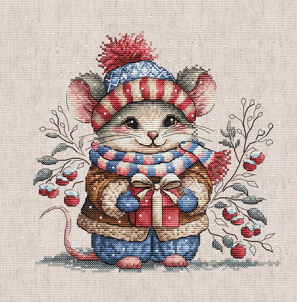 Little Mouse with a Scarf - Cross Stitch Kit AVA P095