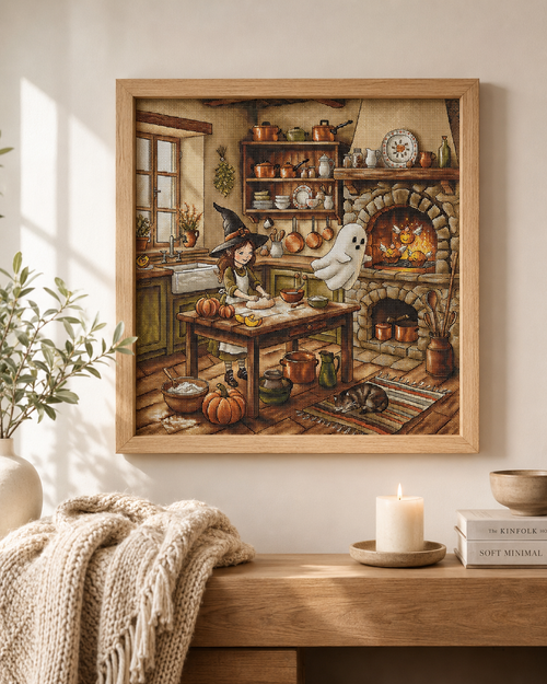 Autumn Magic Kitchen Cross Stitch Kit – Halloween Witch & Ghost Design | AVA Stitch P105