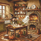 Autumn Magic Kitchen Cross Stitch Kit – Halloween Witch & Ghost Design | AVA Stitch P105