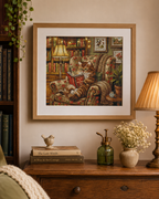 Reading Corner Cross Stitch Kit – Cosy Cat & Library Scene | AVA Stitch P111