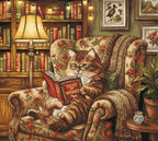 Reading Corner Cross Stitch Kit – Cosy Cat & Library Scene | AVA Stitch P111