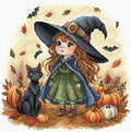P131 Halloween Cross Stitch Kit – Little Witch and Black Cat