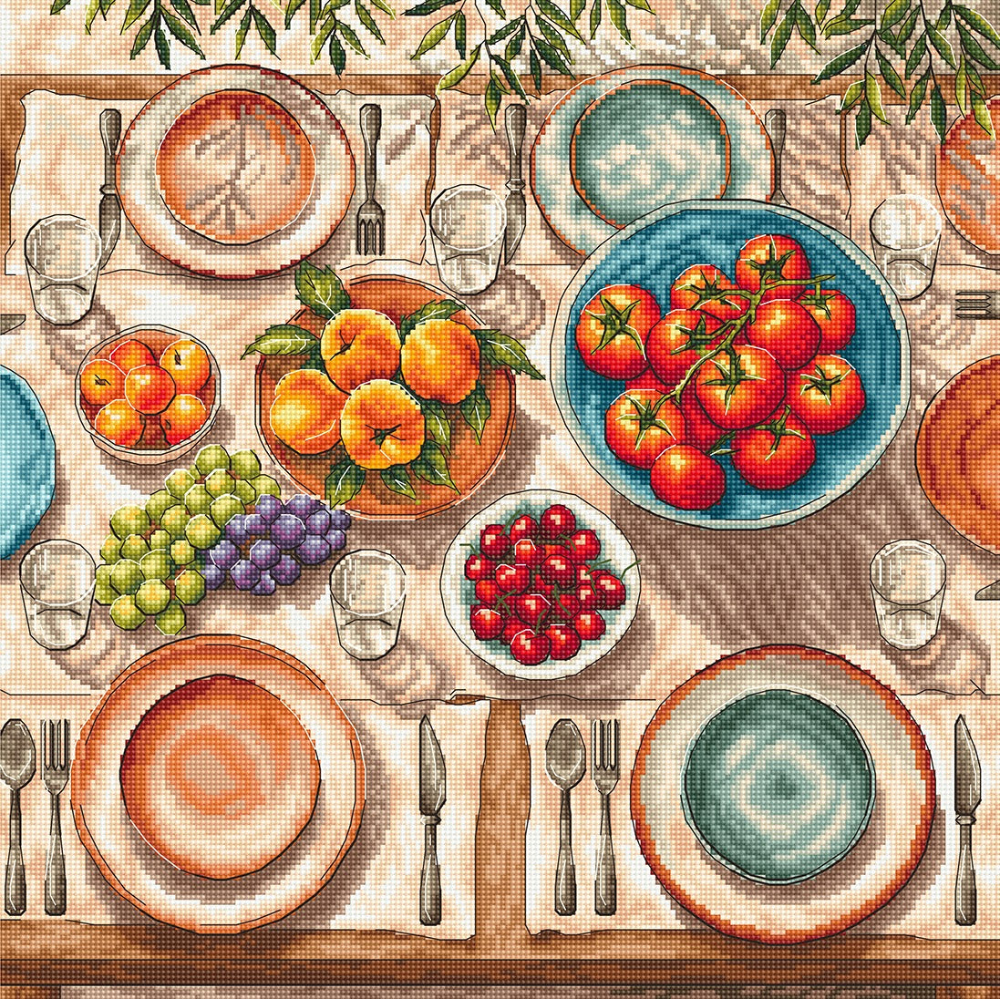 Mediterranean Table Cross Stitch Kit – Advanced Aerial Still Life | AVA Stitch