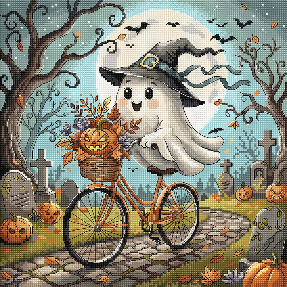 P180 Halloween Cross Stitch Kit – Ghost Riding a Bicycle