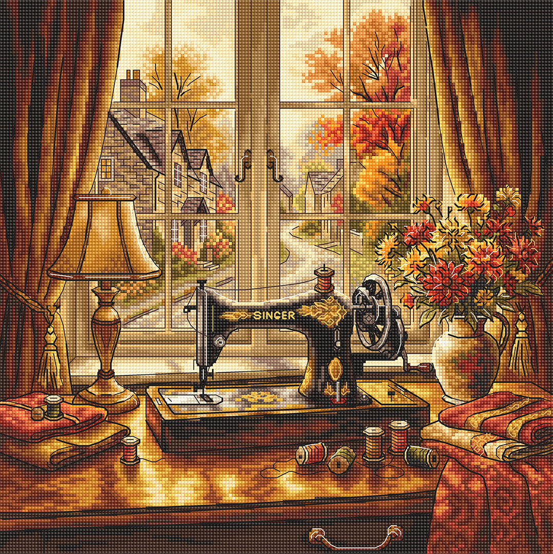 P093 Sewing Corner – Vintage Sewing Room Cross Stitch Kit | AVA Stitch
