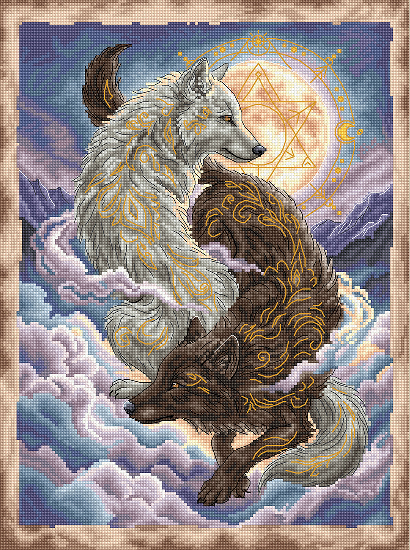 P084 Light and Shadow – Mystical Wolves Cross Stitch Kit | AVA Stitch
